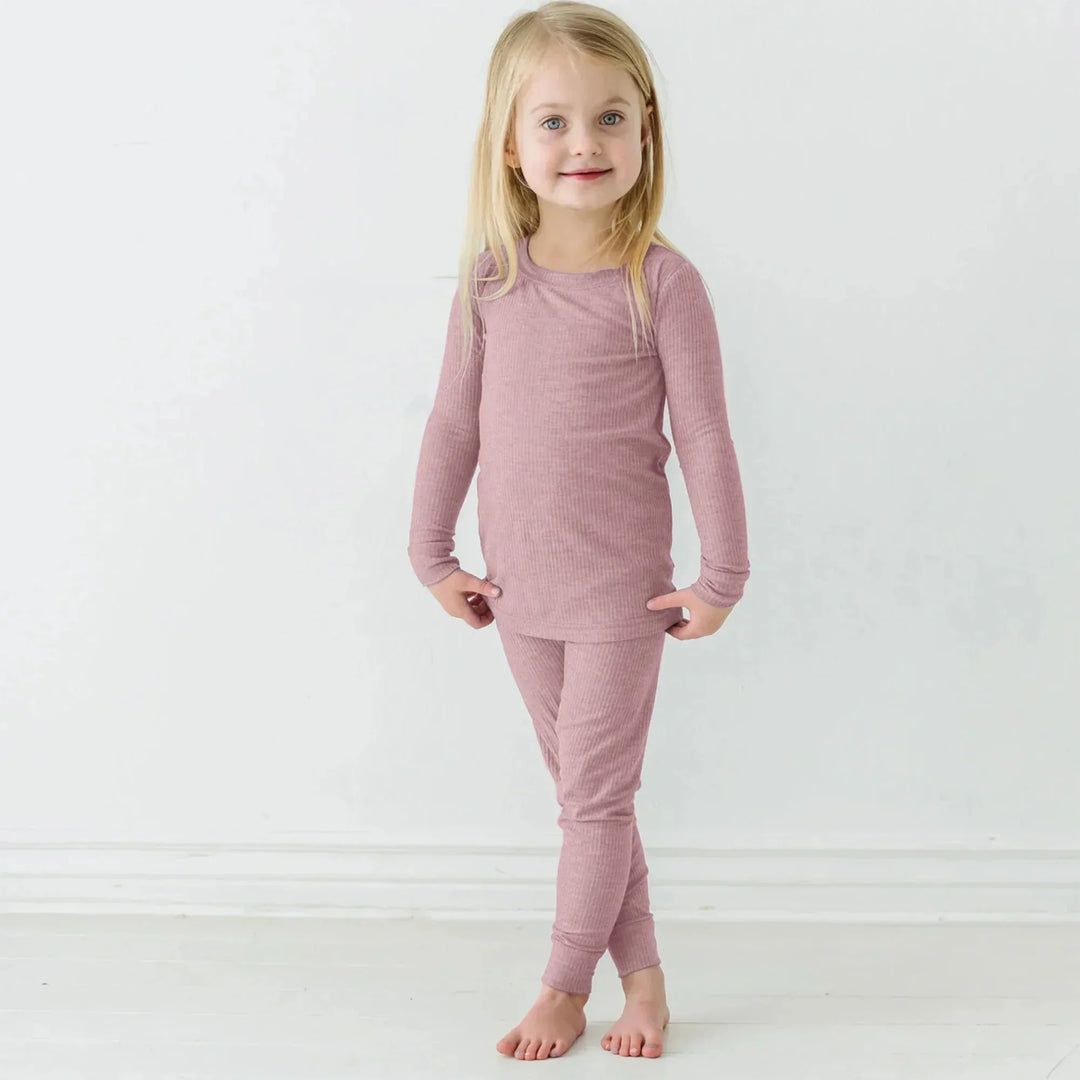 Blush Petal Ribbed Two Piece Long Sleeve Pajama Set , Blush Petal Ribbed Two Piece Long Sleeve Pajama Set - 12-18M