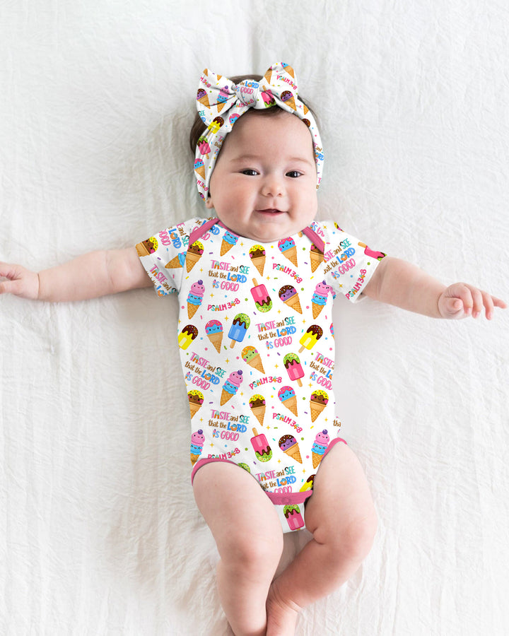 Jesus Summer Ice Cream Taste and See That The Lord Is Good Bamboo Bodysuit