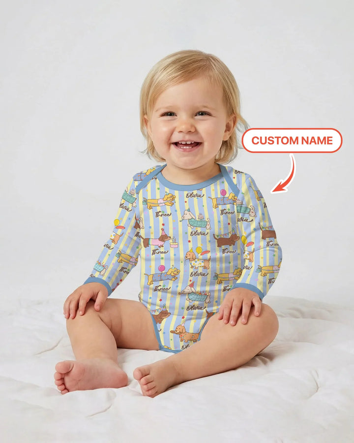 Custom Name Birthday Dachshund Bamboo Bodysuit