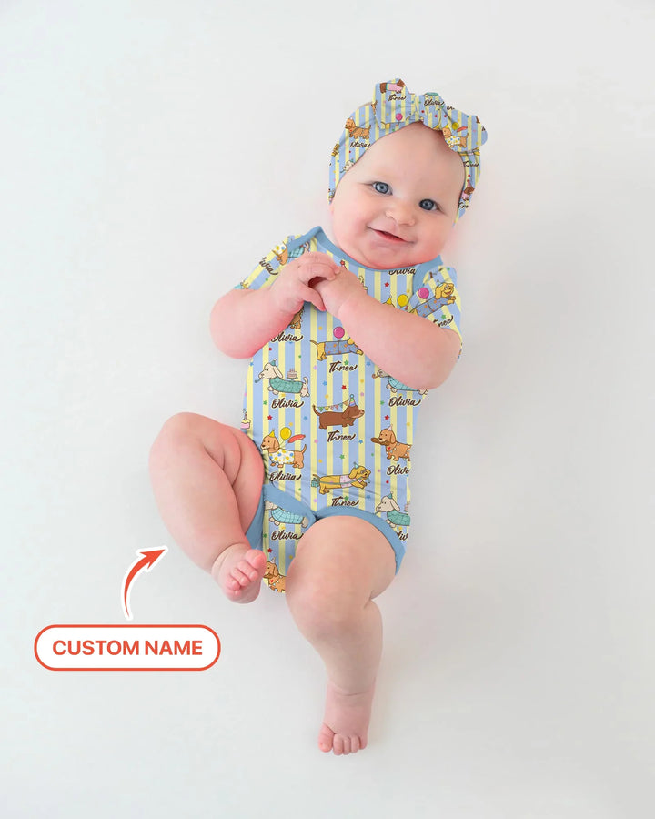 Custom Name Birthday Dachshund Bamboo Bodysuit