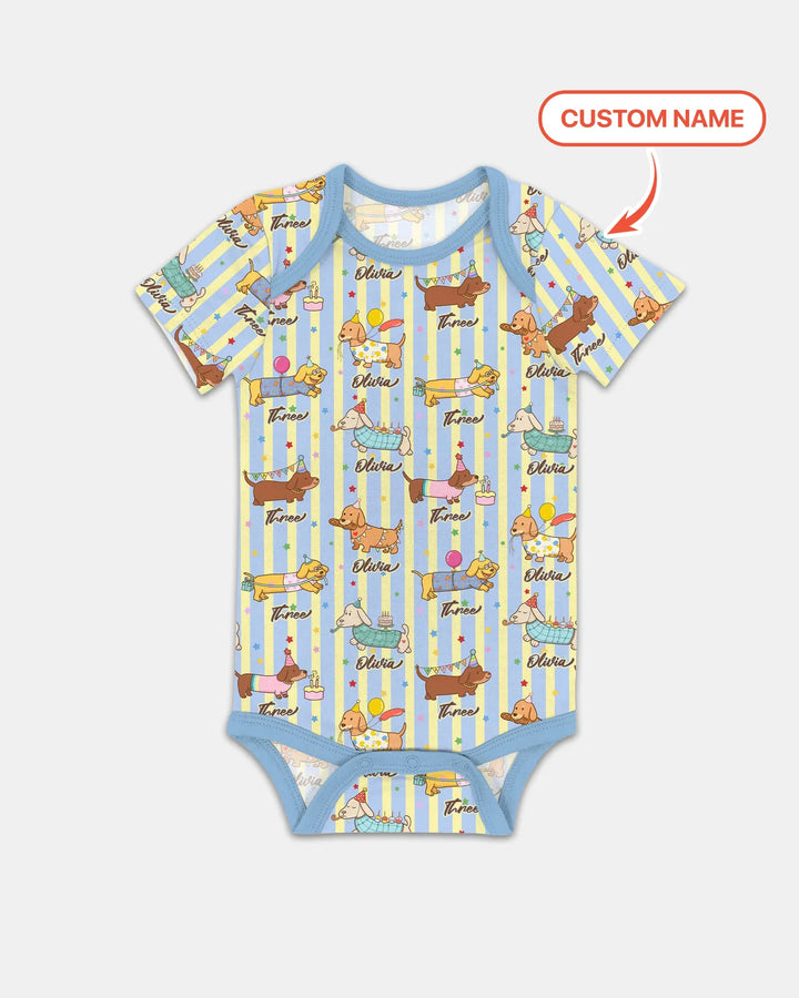 Custom Name Birthday Dachshund Bamboo Bodysuit
