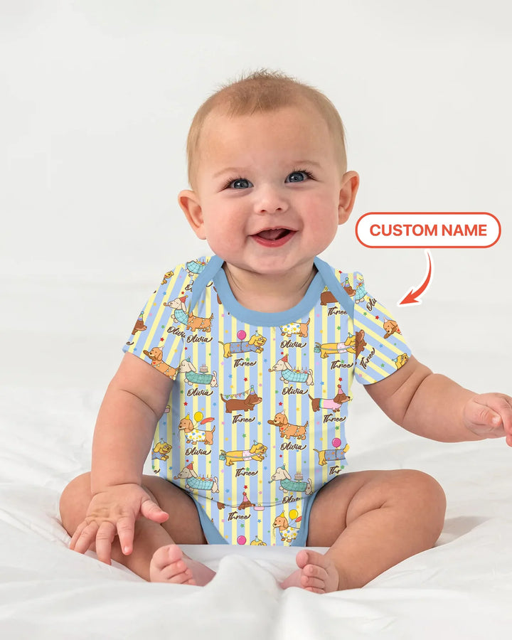 Custom Name Birthday Dachshund Bamboo Bodysuit