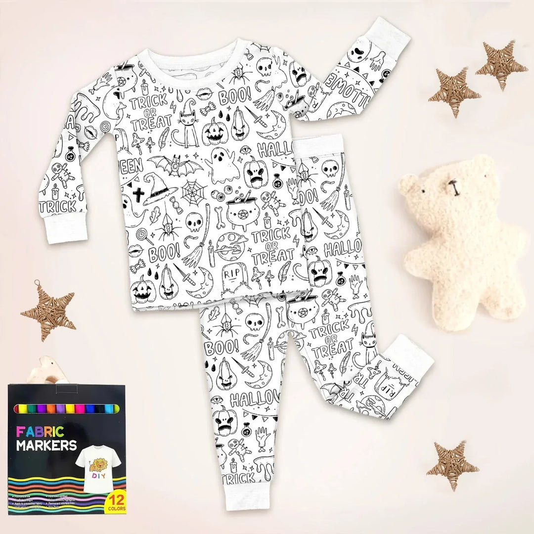 Boo! Colorable Halloween Two Piece Long Sleeve Pajama Set , Boo! Colorable Halloween Two Piece Long Sleeve Pajama Set - 3T