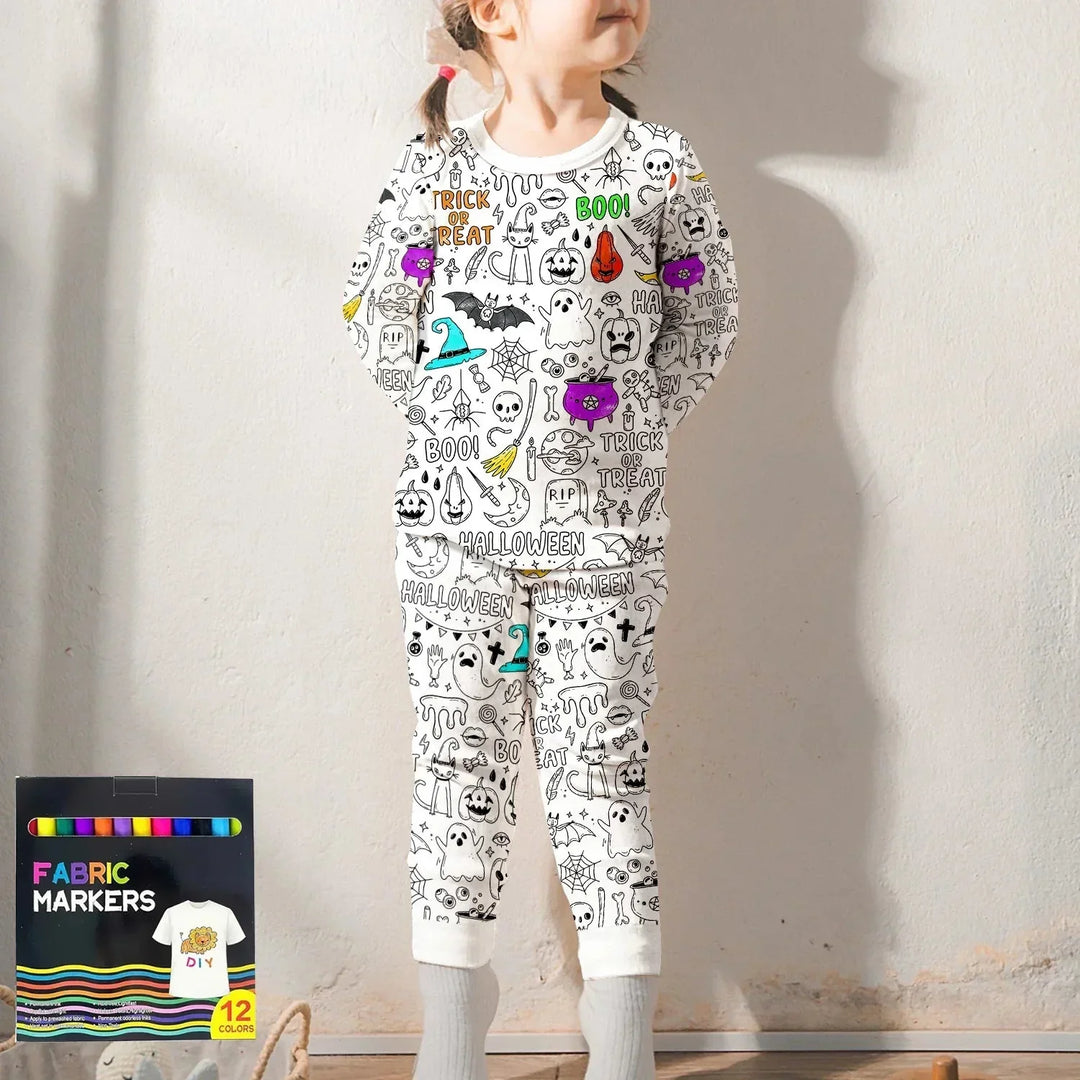 Boo! Colorable Halloween Two Piece Long Sleeve Pajama Set , Boo! Colorable Halloween Two Piece Long Sleeve Pajama Set - 3T