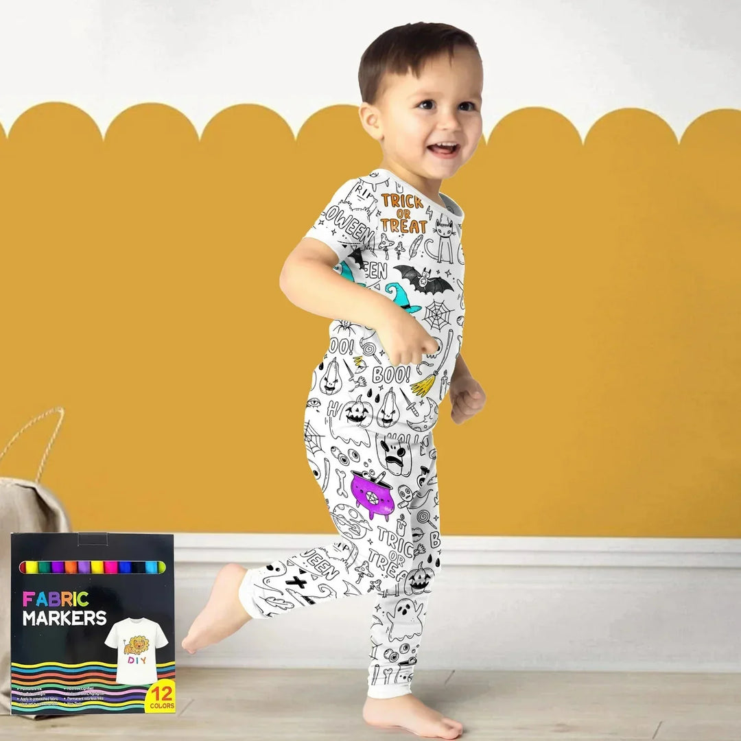 Boo! Colorable Halloween Two Piece Short Sleeve Pajama Set , Boo! Colorable Halloween Two Piece Short Sleeve Pajama Set - 3T