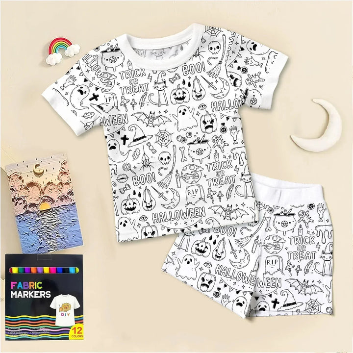 Boo! Colorable Halloween Two Piece Short Sleeve Shorts Pajama Set , Boo! Colorable Halloween Two Piece Short Sleeve Shorts Pajama Set - 3T