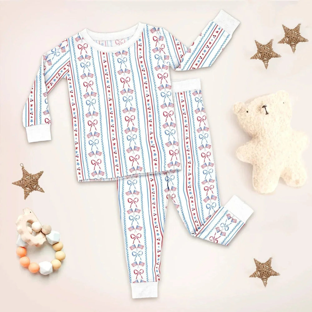 Bow and Flag Two Piece Long Sleeve Pajama Set , Bow and Flag Two Piece Long Sleeve Pajama Set - 12-18M