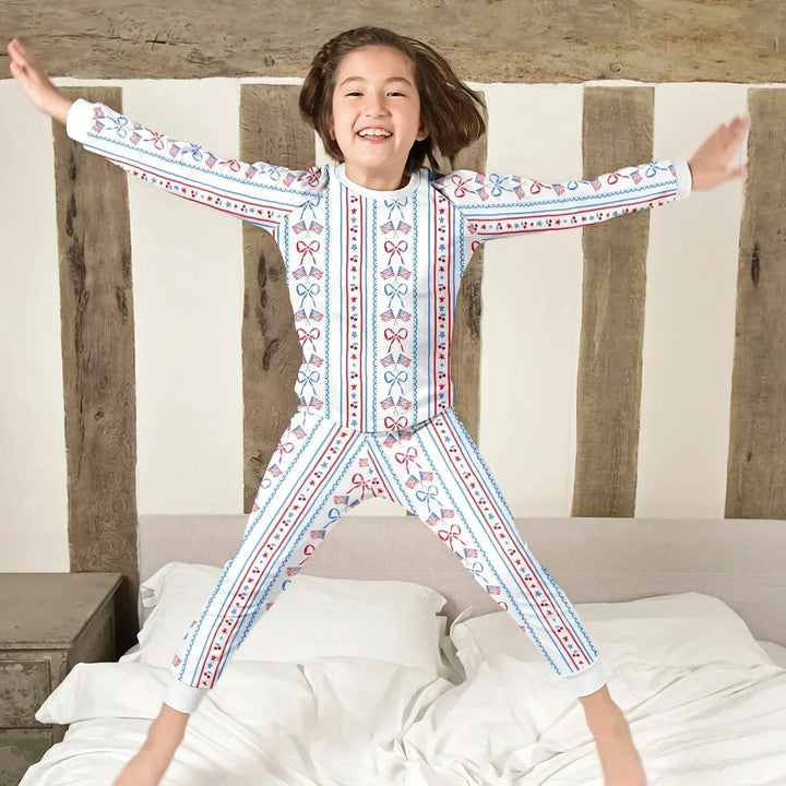 Bow and Flag Two Piece Long Sleeve Pajama Set , Bow and Flag Two Piece Long Sleeve Pajama Set - 12-18M