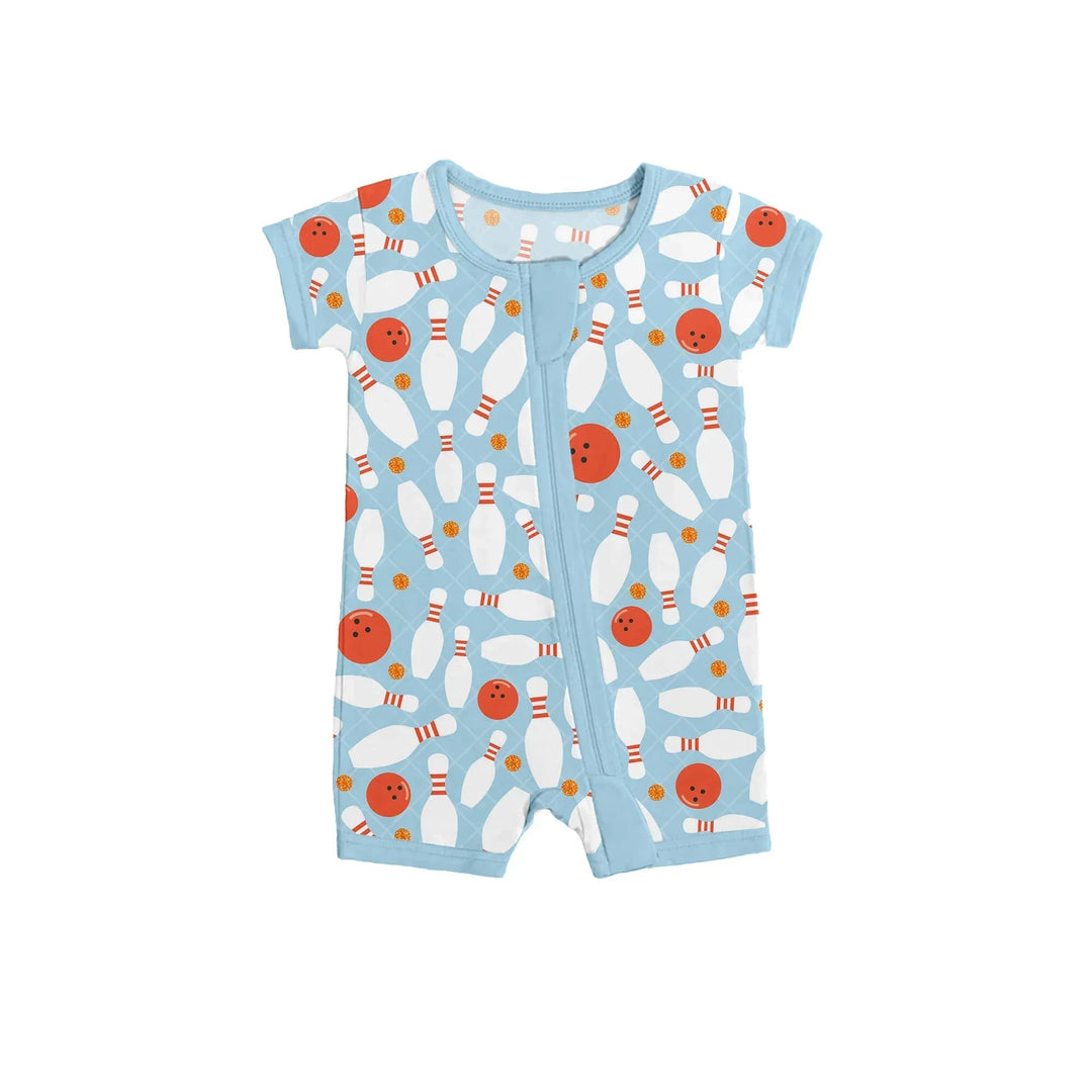 Bowling Shorty Zippered Romper , Bowling Shorty Zippered Romper - 0-3M