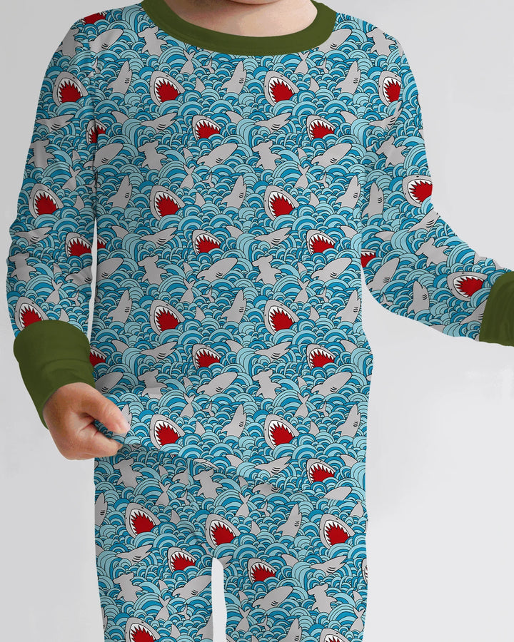 Shark Wave Rush Bamboo Two Piece Long Sleeve Pajama Set