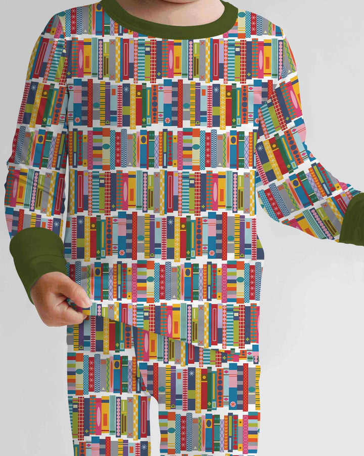 Rainbow Bookshelf Bamboo Two Piece Long Sleeve Pajama Set