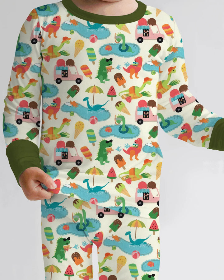 Dino Summer Splash Bamboo Two Piece Long Sleeve Pajama Set