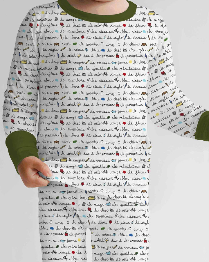 French Classroom Notes Bamboo Two Piece Long Sleeve Pajama Set