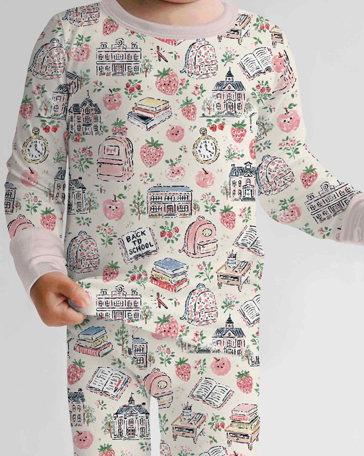 Coquette Strawberry School Days Bamboo Two Piece Long Sleeve Pajama Set