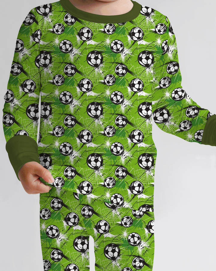 Green Soccer Energy Bamboo Two Piece Long Sleeve Pajama Set