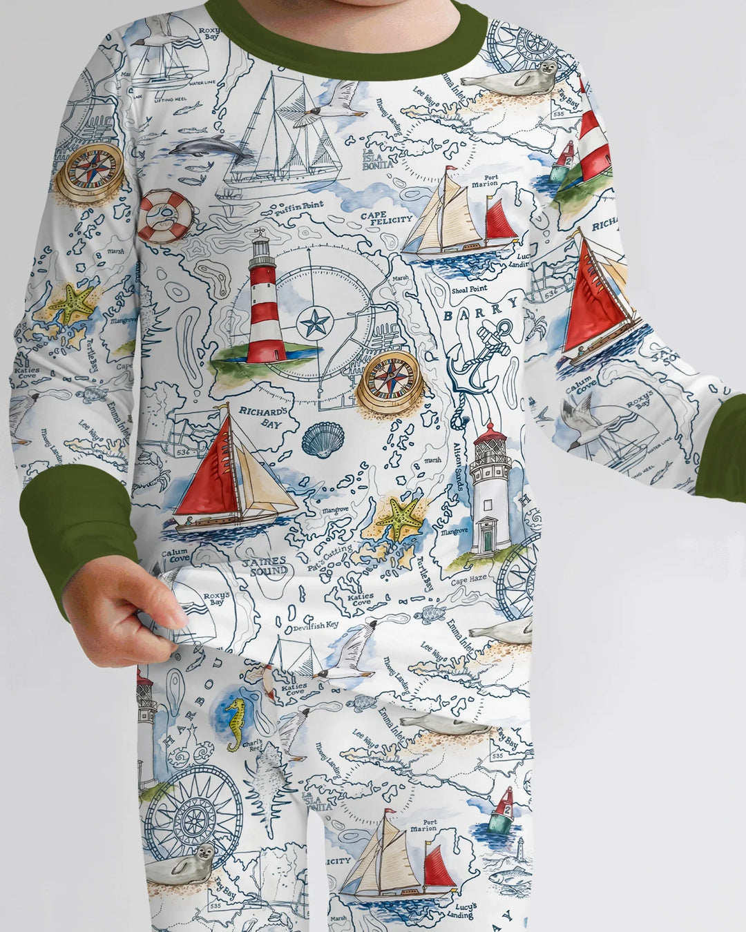 Seaside Adventure Map Bamboo Two Piece Long Sleeve Pajama Set