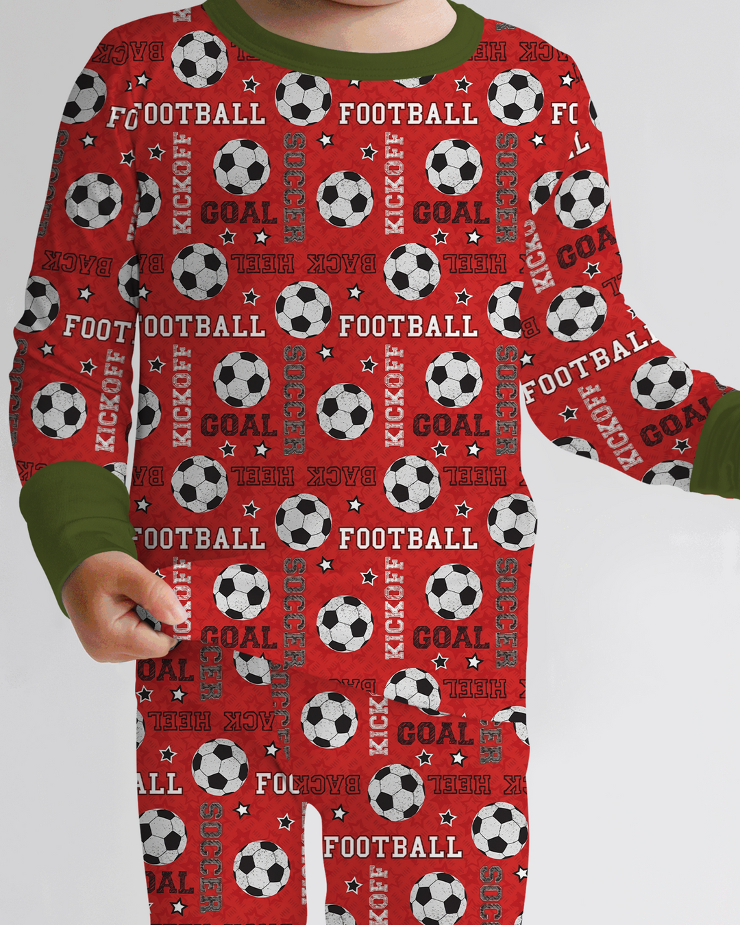 Red Soccer Ball Bamboo Two Piece Long Sleeve Pajama Set