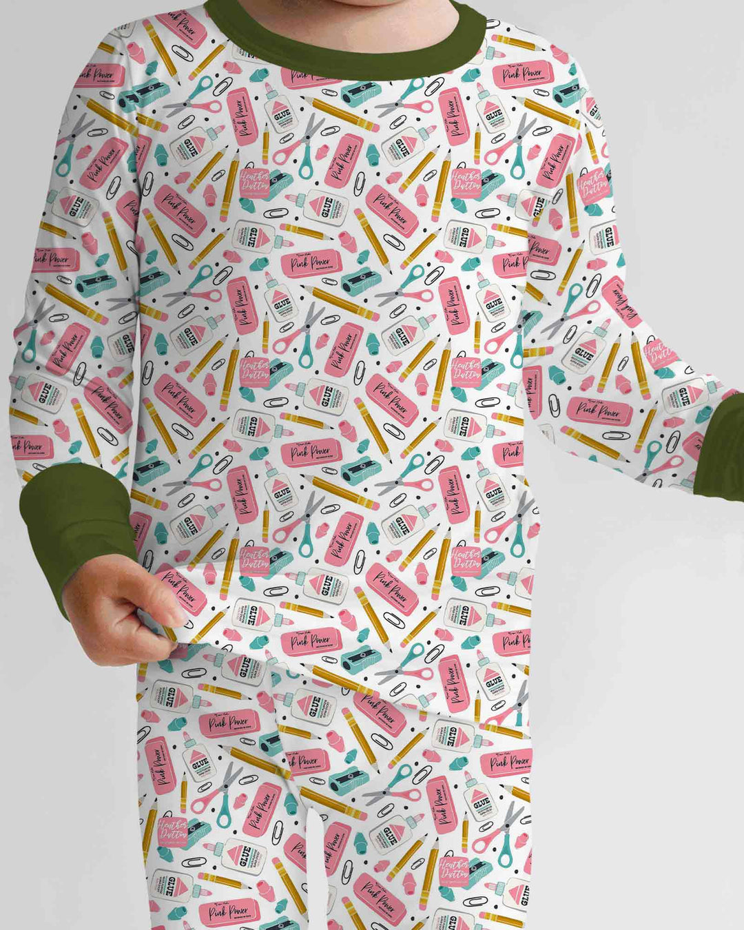 Pink Power School Supplies Bamboo Two Piece Long Sleeve Pajama Set