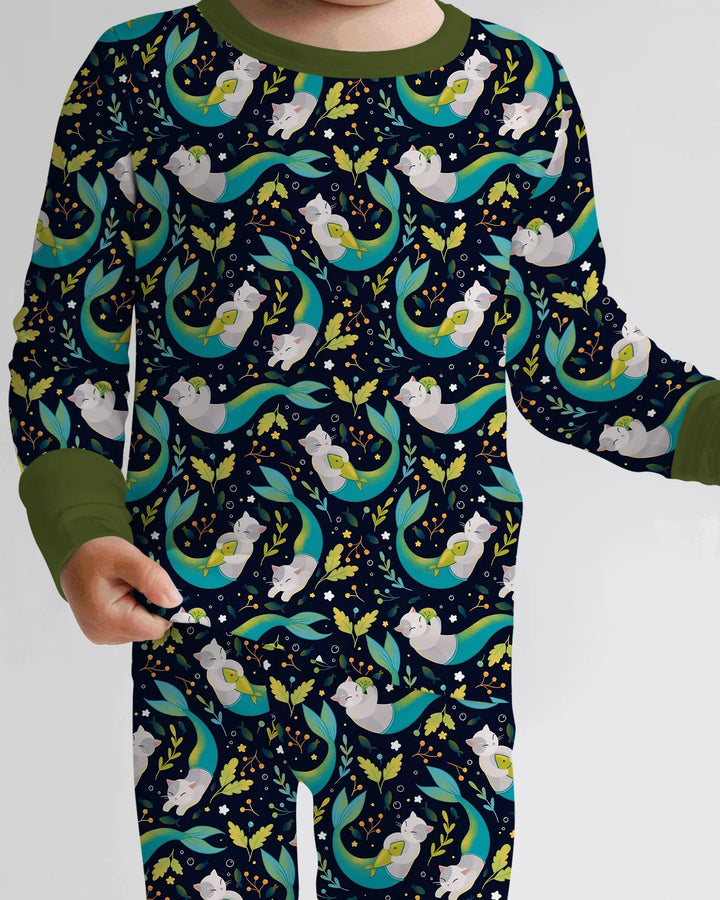 Midnight Mermaid Cats Bamboo Two Piece Long Sleeve Pajama Set