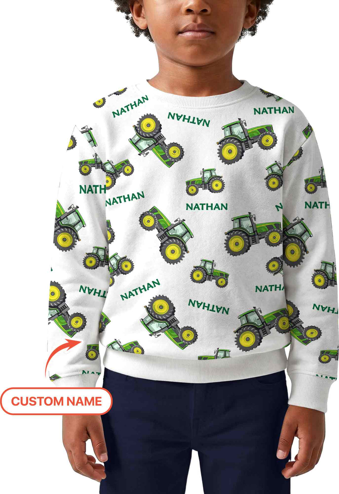Custom Name Green Tractors Matching Daddy & Me Bamboo Crewneck Sweatshirt