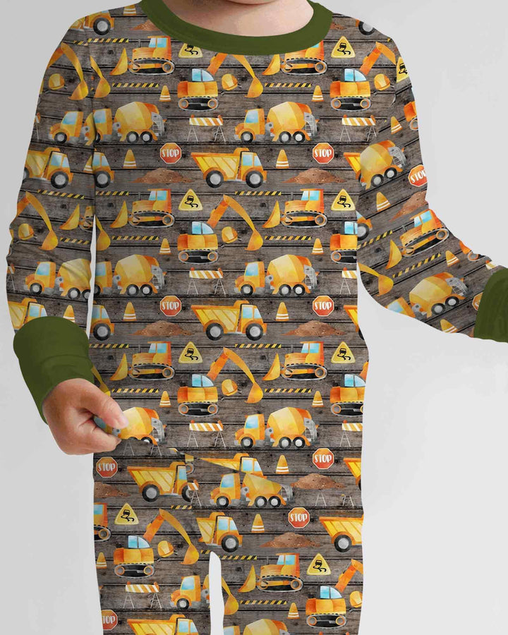 Construction Vehicles Bamboo Two Piece Long Sleeve Pajama Set