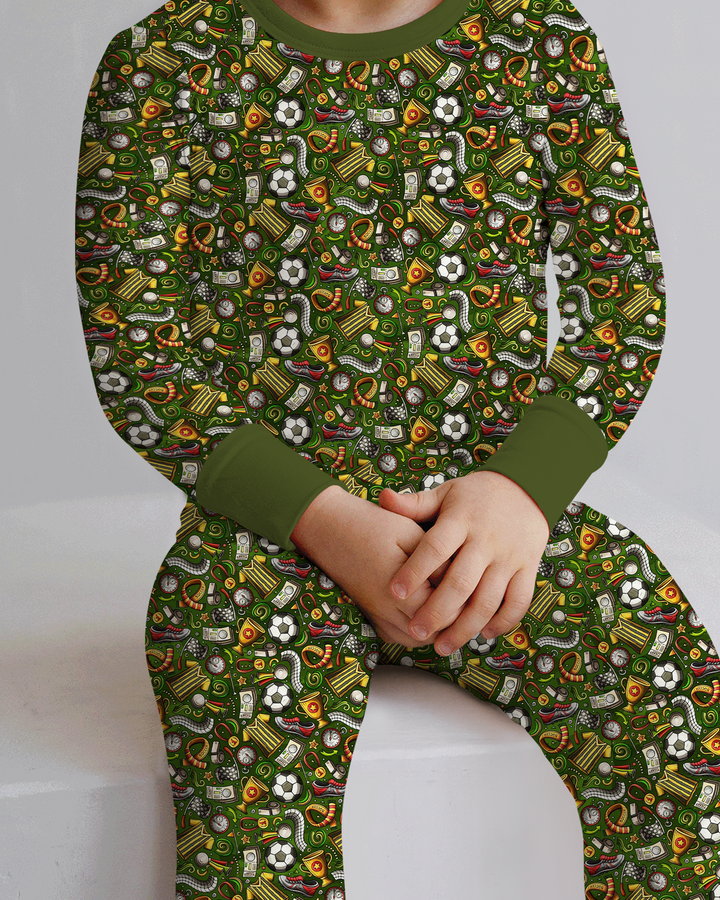 Green Soccer All-Star Bamboo Two Piece Long Sleeve Pajama Set