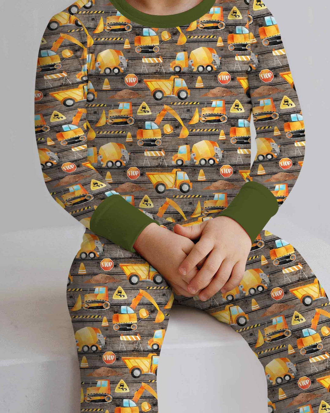 Construction Vehicles Bamboo Two Piece Long Sleeve Pajama Set