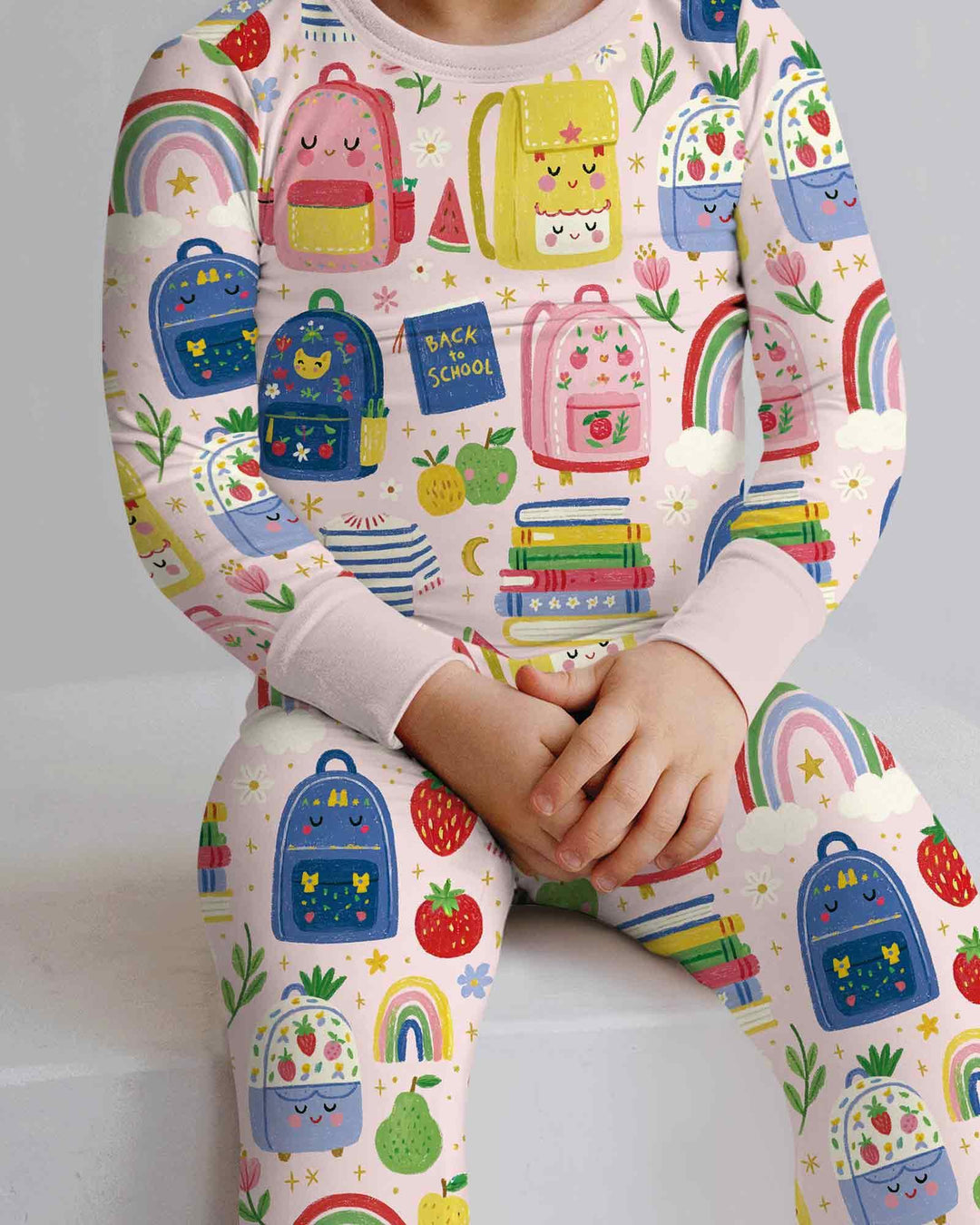 Sweet Rainbow School Adventure Bamboo Two Piece Long Sleeve Pajama Set