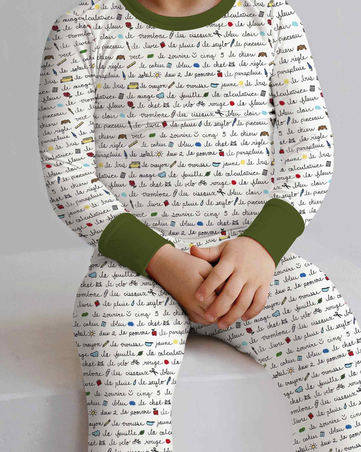 French Classroom Notes Bamboo Two Piece Long Sleeve Pajama Set