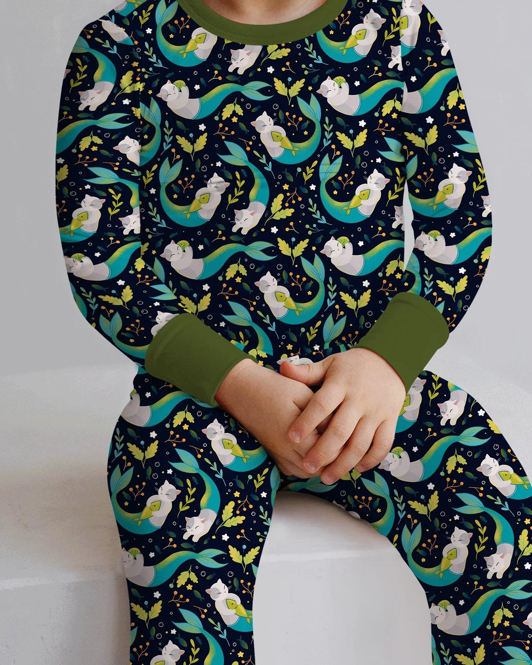 Midnight Mermaid Cats Bamboo Two Piece Long Sleeve Pajama Set