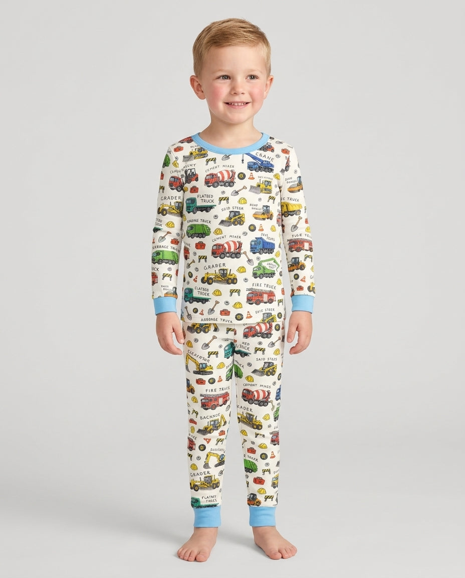 Construction Truck Bamboo Two Piece Long Sleeve Pajama Set