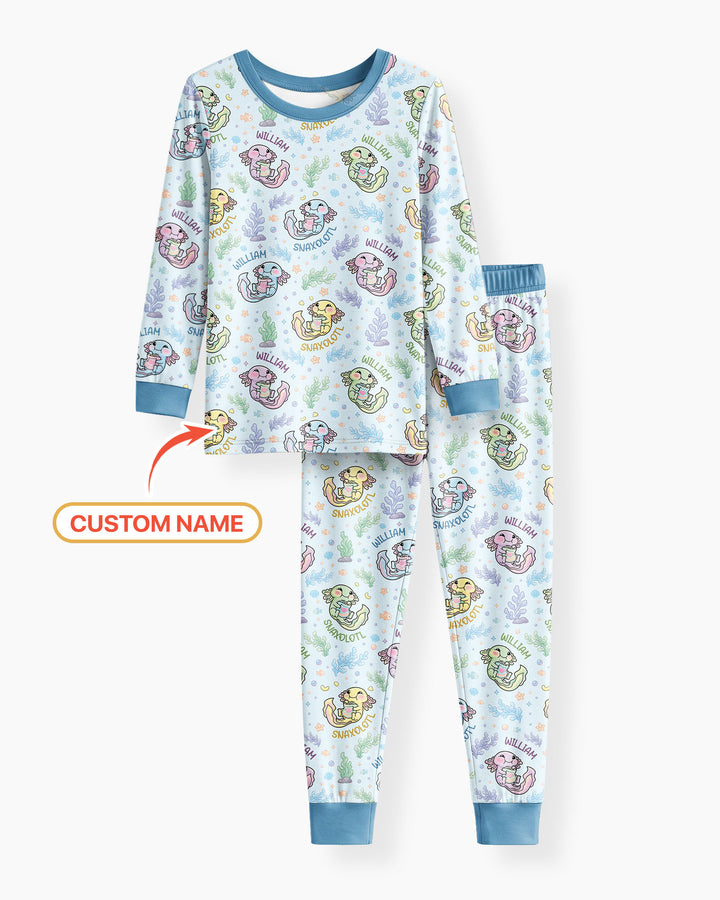 Snaxolotl Custom Name Bamboo Two Piece Long Sleeve Pajama Set