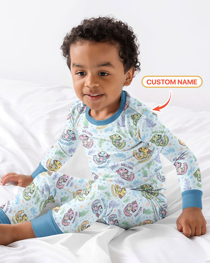 Snaxolotl Custom Name Bamboo Two Piece Long Sleeve Pajama Set