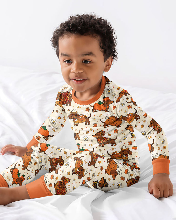 Thanksgiving Dachshund Bamboo Two Piece Long Sleeve Pajama Set