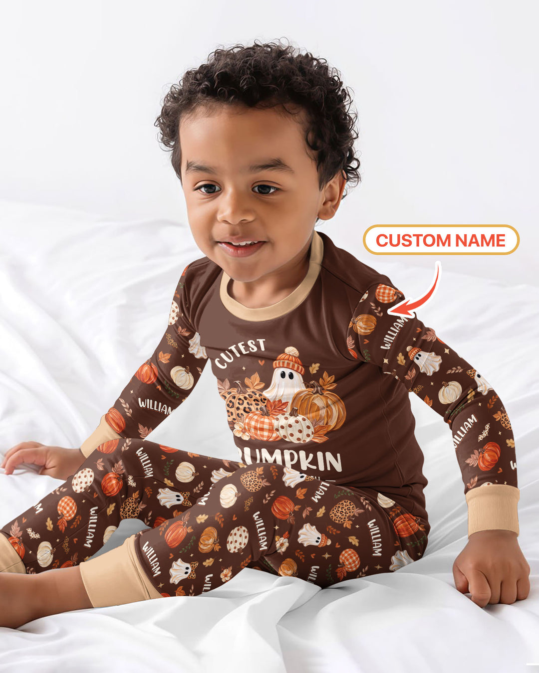 Cutest Pumpkin In The Patch Custom Name Bamboo Two Piece Long Sleeve Pajama Set