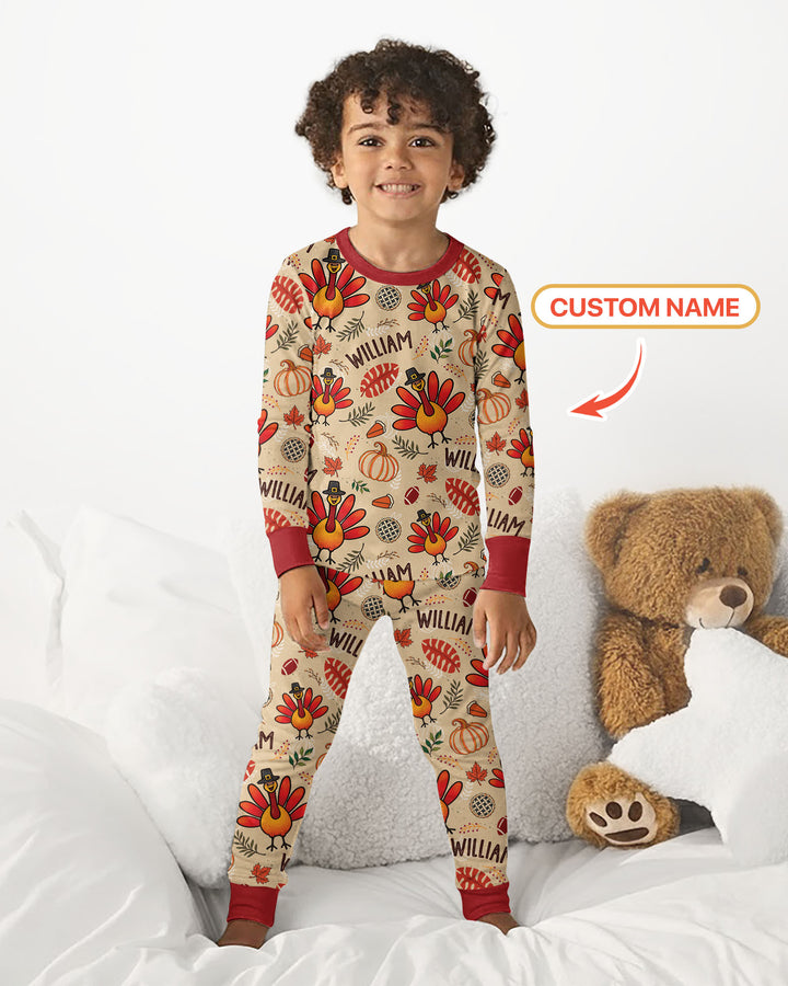 Thanksgiving Turkey Pattern Bamboo Two Piece Long Sleeve Pajama Set