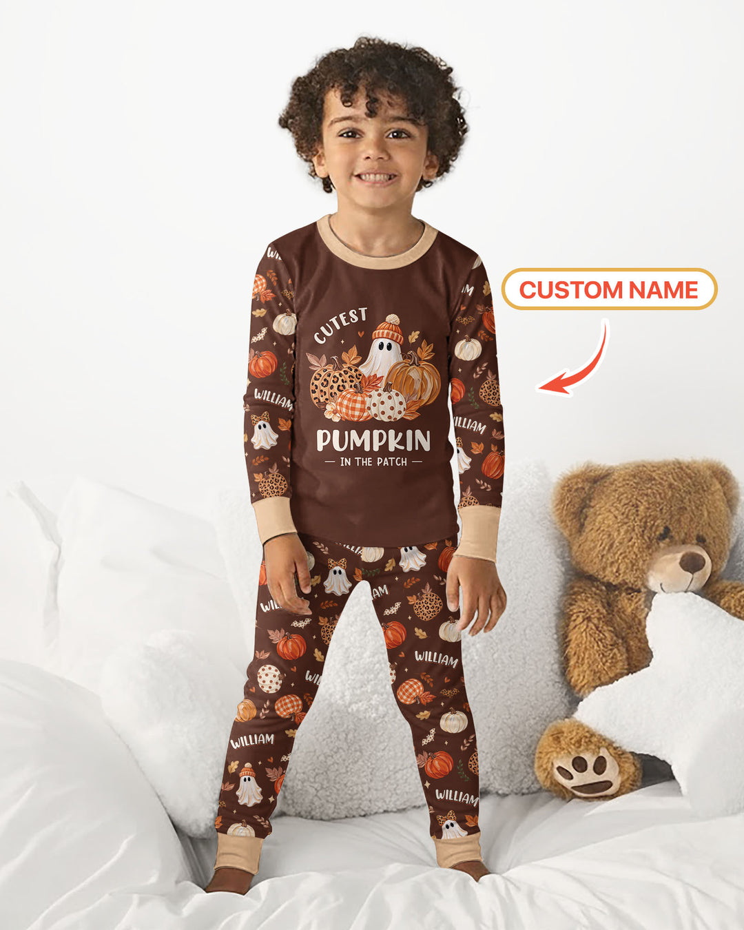 Cutest Pumpkin In The Patch Custom Name Bamboo Two Piece Long Sleeve Pajama Set