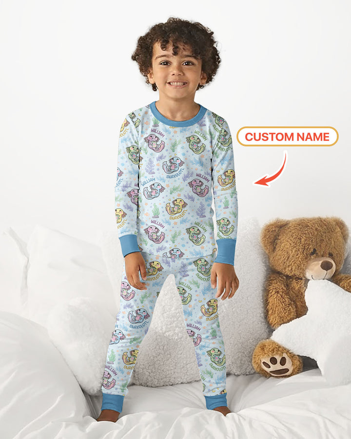 Snaxolotl Custom Name Bamboo Two Piece Long Sleeve Pajama Set