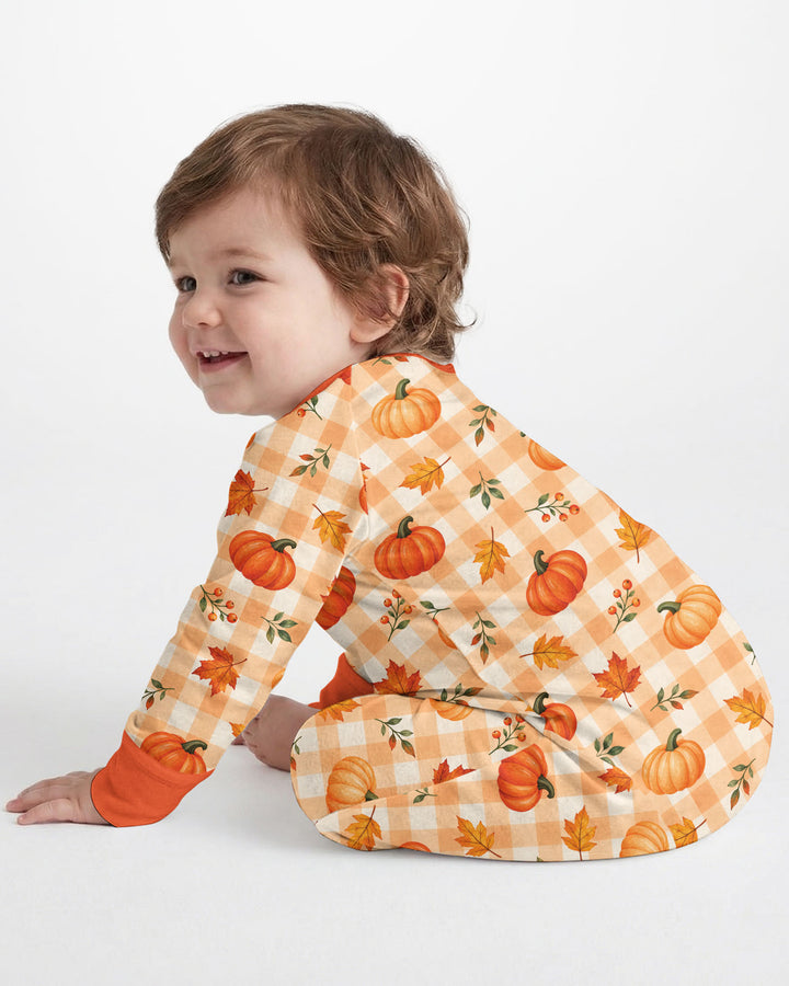 Cute Fall Pumpkin Leaves Gingham Bamboo Convertible Zippy
