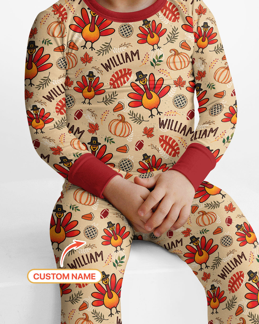 Thanksgiving Turkey Pattern Bamboo Two Piece Long Sleeve Pajama Set