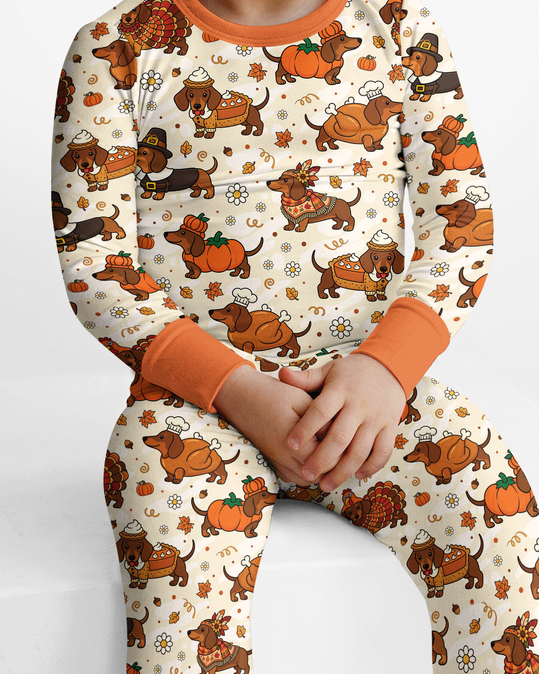 Thanksgiving Dachshund Bamboo Two Piece Long Sleeve Pajama Set