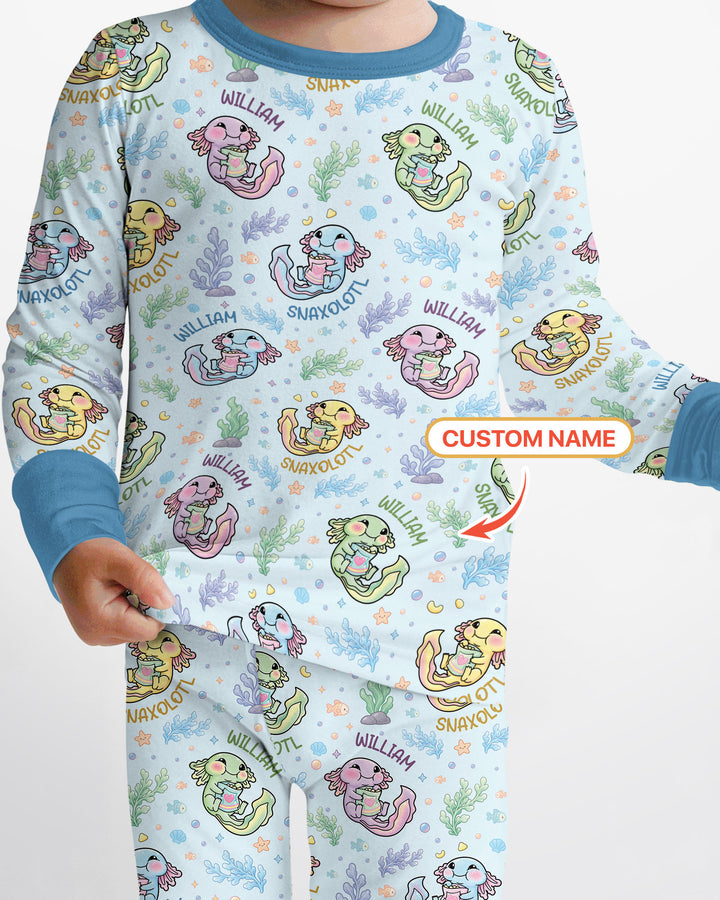 Snaxolotl Custom Name Bamboo Two Piece Long Sleeve Pajama Set