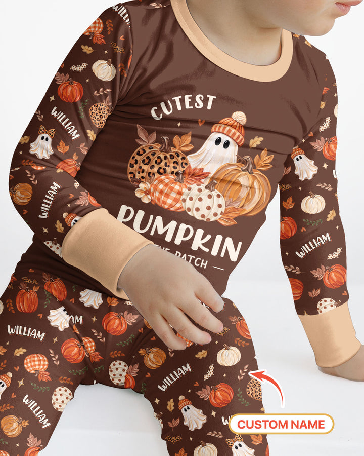 Cutest Pumpkin In The Patch Custom Name Bamboo Two Piece Long Sleeve Pajama Set