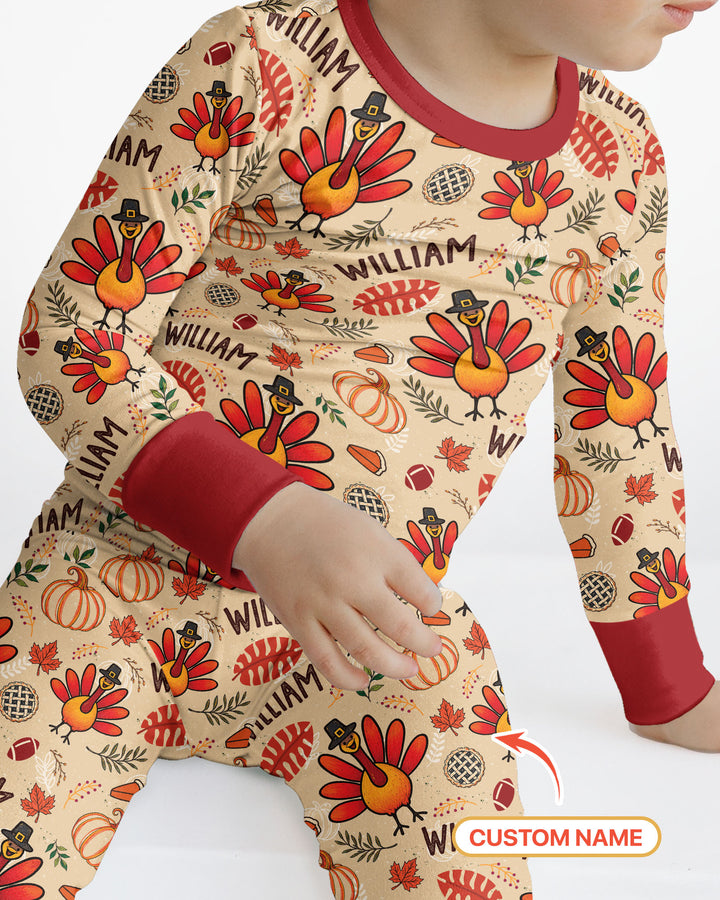 Thanksgiving Turkey Pattern Bamboo Two Piece Long Sleeve Pajama Set