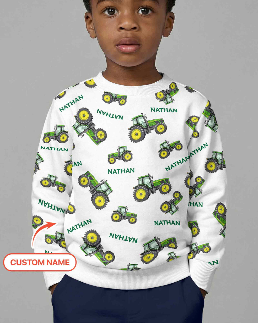 Custom Name Green Tractors Matching Daddy & Me Bamboo Crewneck Sweatshirt