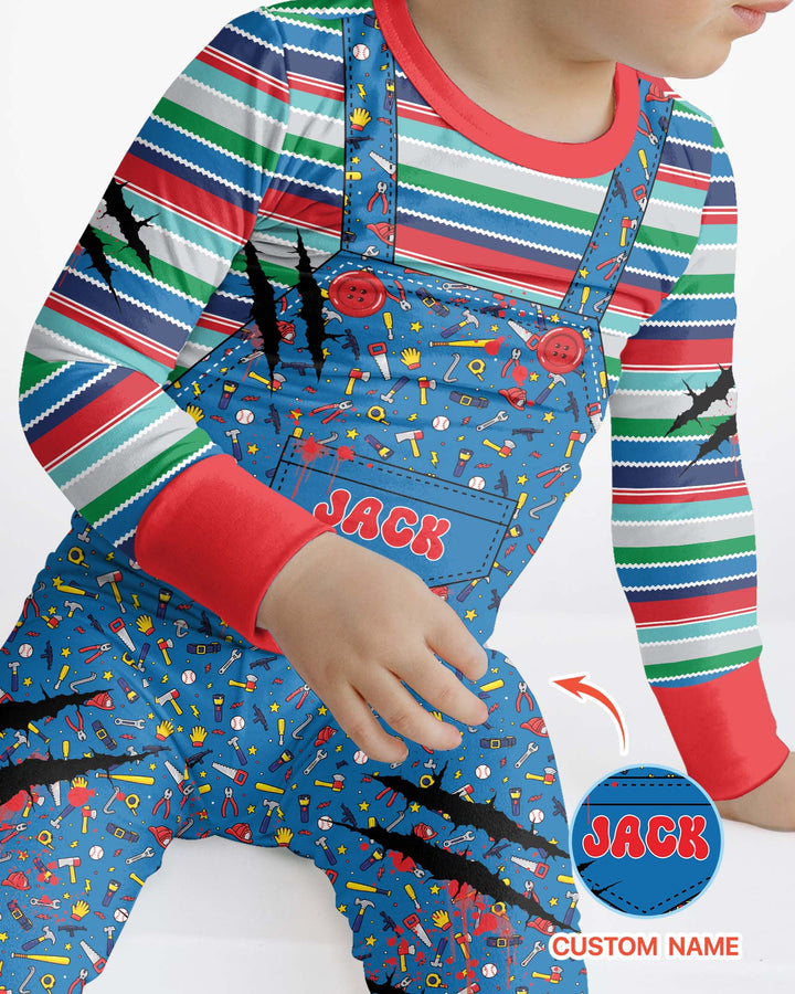 Custom Name Creepy Doll Halloween Bamboo Two Piece Long Sleeve Pajama Set