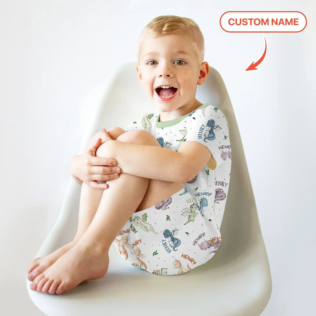 Sweet Baby Dragons Custom Name Bamboo Two Piece Short Sleeve Shorts Pajama Set