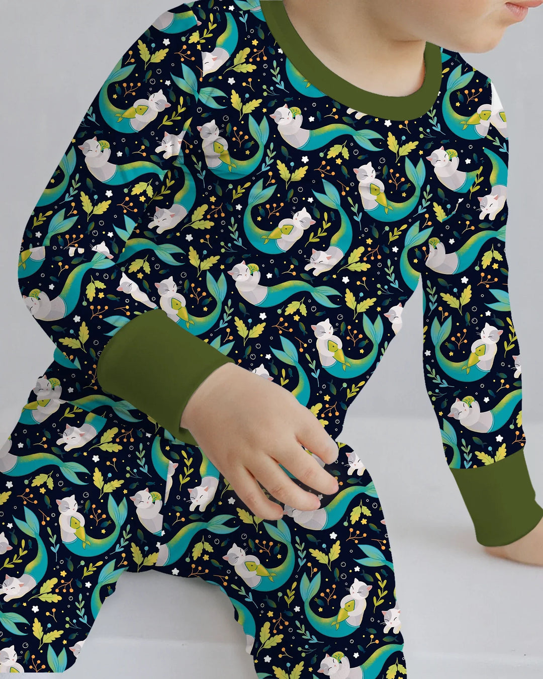 Midnight Mermaid Cats Bamboo Two Piece Long Sleeve Pajama Set
