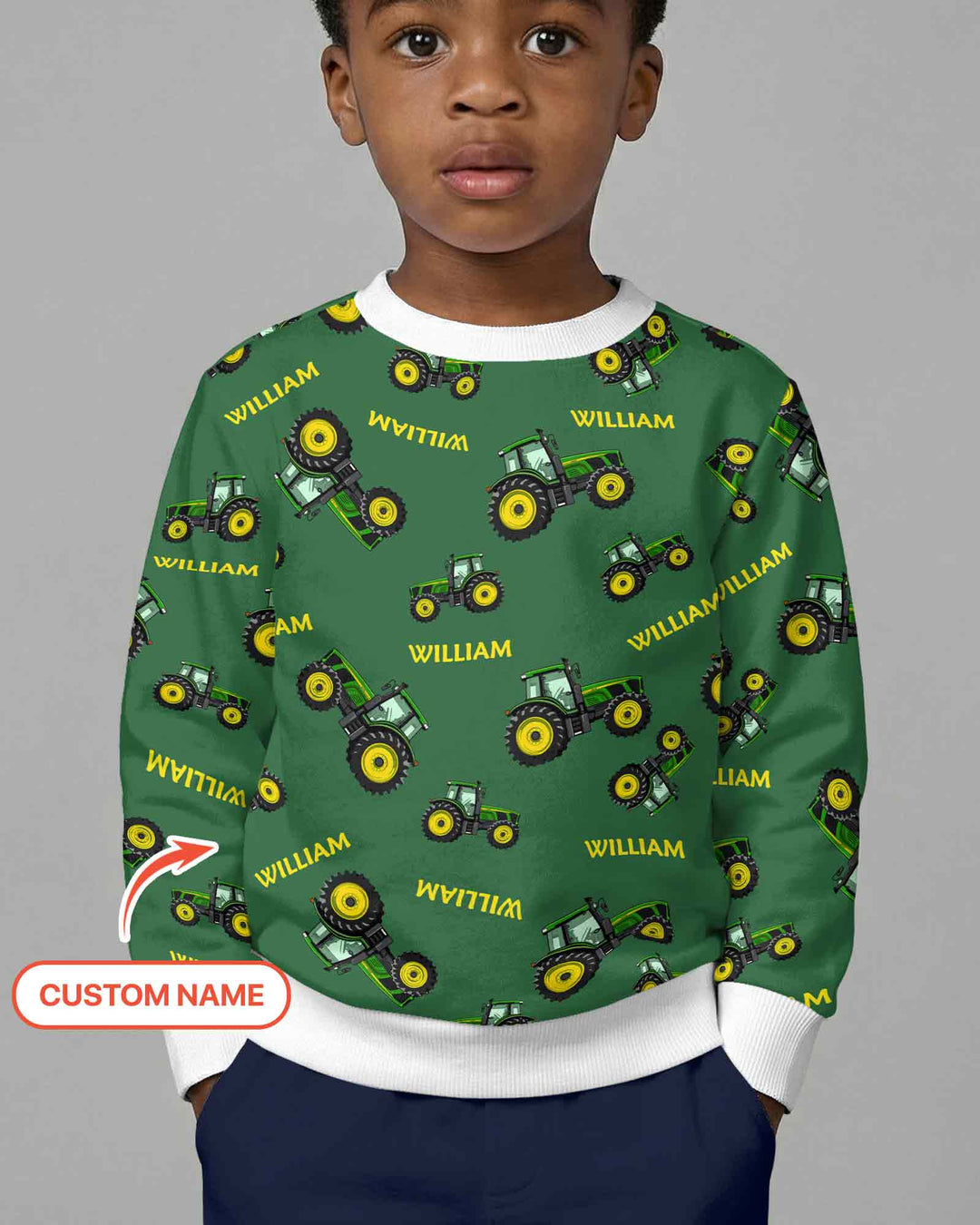 Custom Name Green Tractors Matching Daddy & Me Bamboo Crewneck Sweatshirt