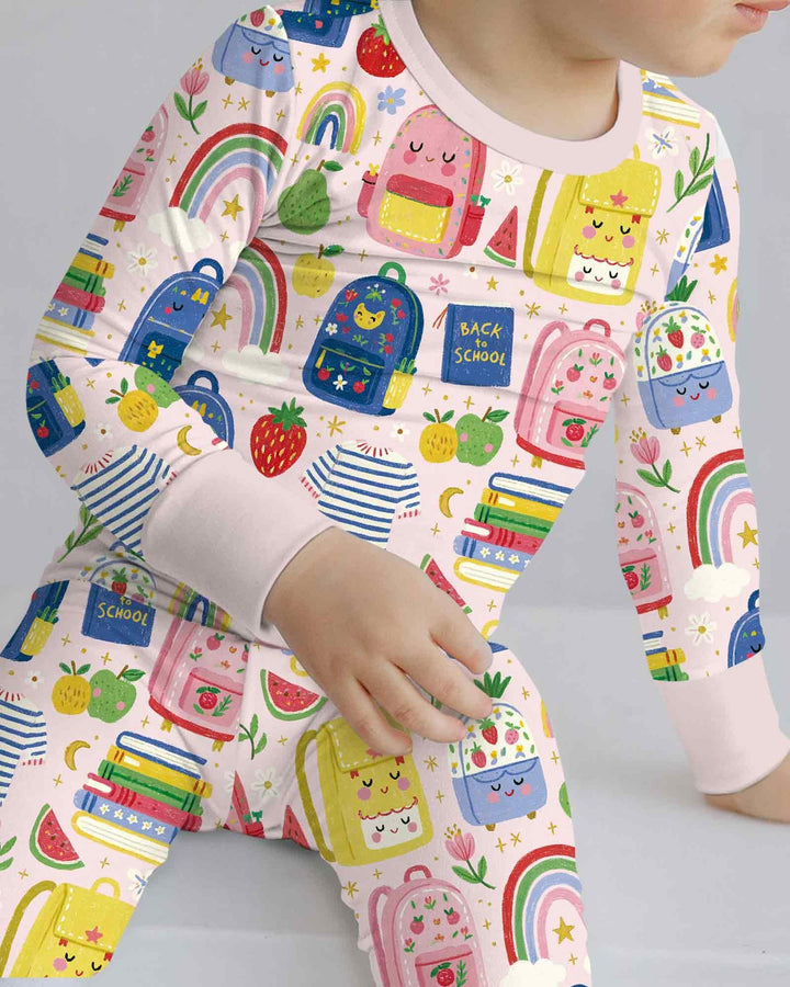 Sweet Rainbow School Adventure Bamboo Two Piece Long Sleeve Pajama Set
